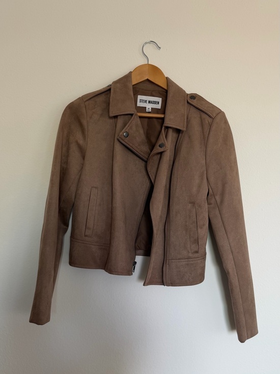Steve Madden Jackets & Blazers - Steve Madden Taupe Suede-Look Moto Jacket